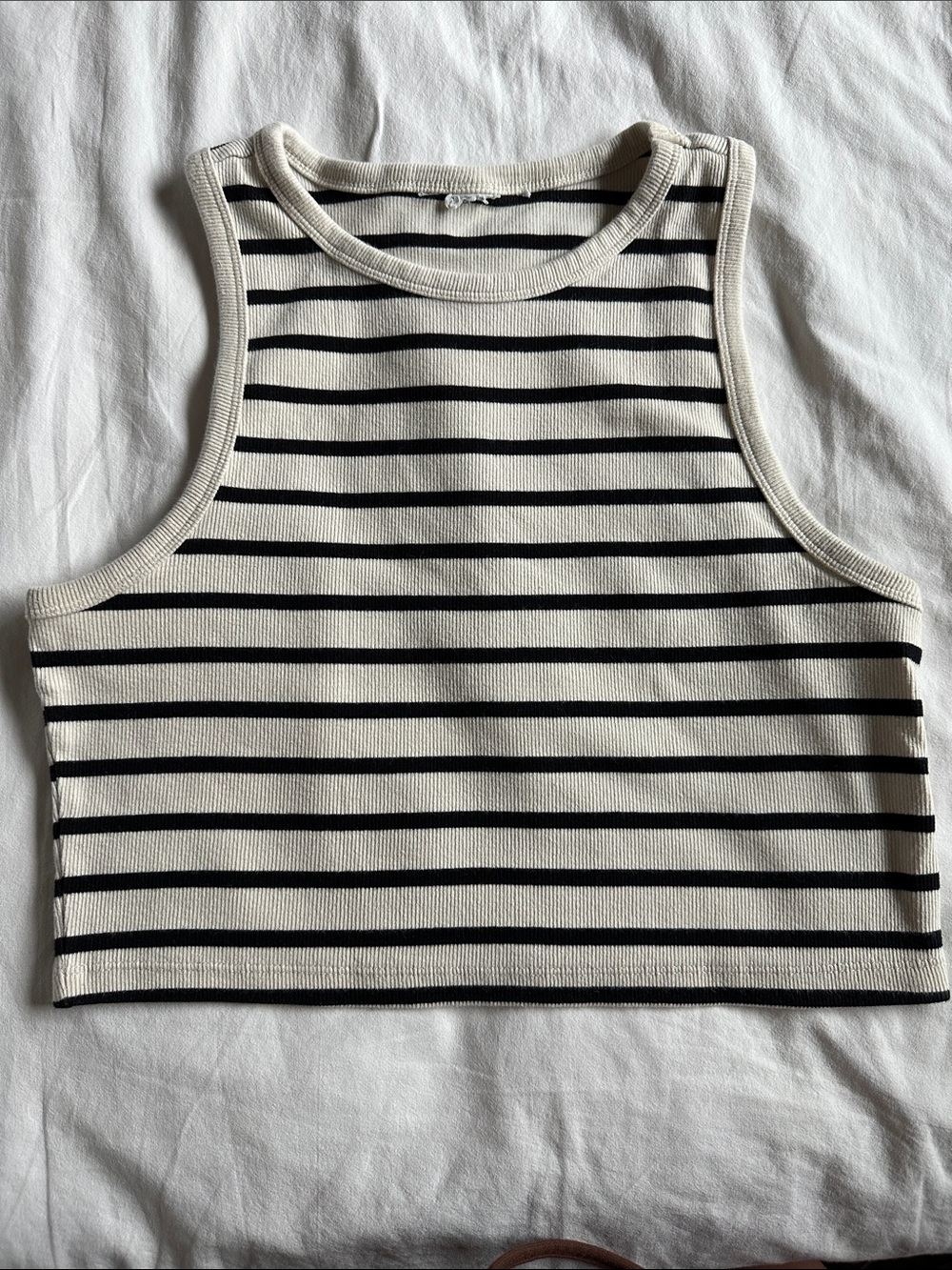 H&M Black and White Striped Ribbed Crop Tank